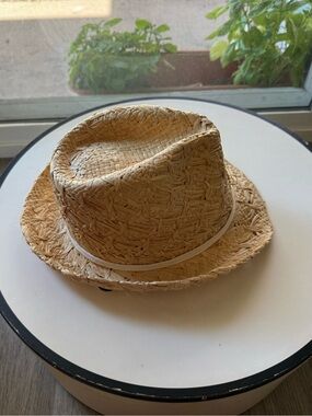 san diego hat company tan woven straw fedora hat with white trim one size NEW